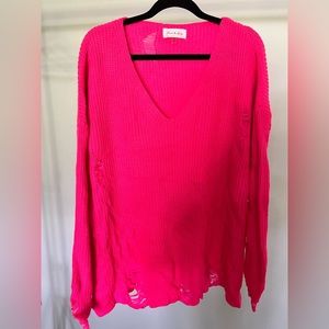 Hot pink distressed sweater size medium